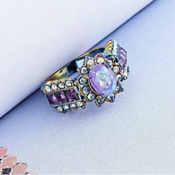 New Purple Fire Opal & Amethyst Rainbow Hematite Ring. - Picture 2 of 12